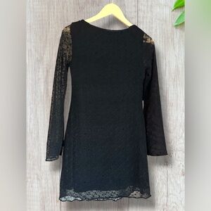 Black Long-Sleeve Lace-Trim Mini Dress Size S